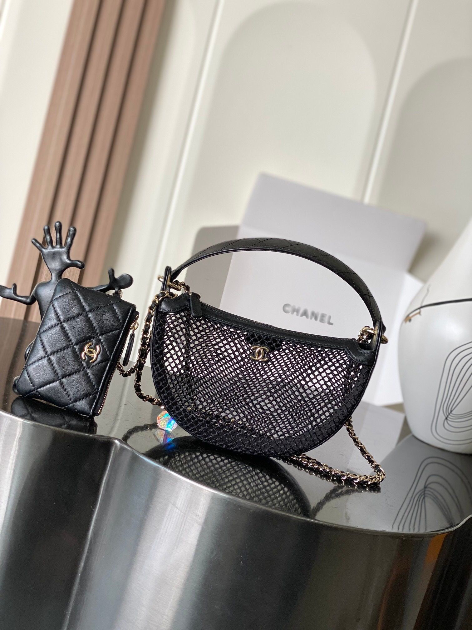 Designer's black hollow bag
