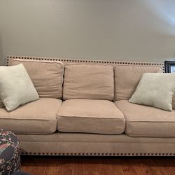 Living room set: sofa, two sofa chairs, solid wood center table, two side tables and tv console.