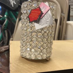 Clear Plastic Faceted Bead Votive Holders Silver Tone Metal Wired Glamor Decor