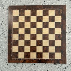 CHESS/ CHECKERS Set Complete. Wooden Fold Up Board. Approx. 17x17. Pre Owned.