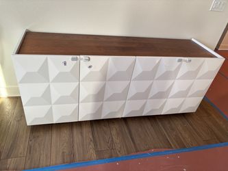 CB2 White & Walnut Media Credenza