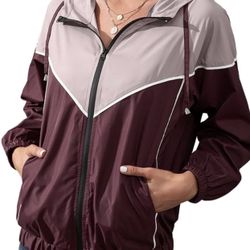 Women’s Waterproof Hooded Windbreaker Size 2XL Wine Red