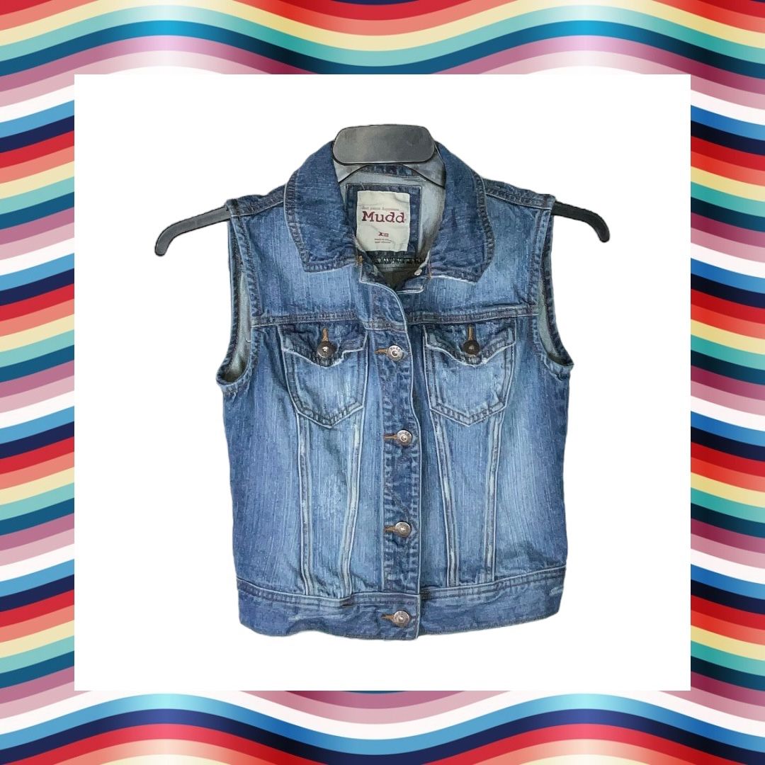 Mudd Ripped Worn Look Button Denim Jean Vest Women XS (May Be Juniors)