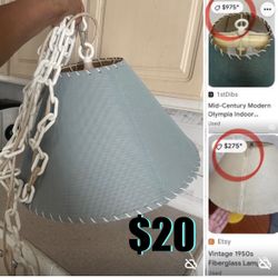 $20 Mid Century Canvas Hung up lamp in great condition great for outdoor patios or indoor