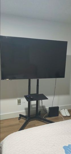 TV + Rolling Stand + Roku – Great Condition