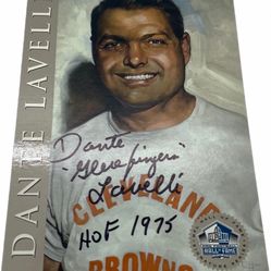 Dante Lavelli Autographed Swell Hall of Fame Card – “Gluefingers” Inscription – HOF 1975 – Cleveland Browns