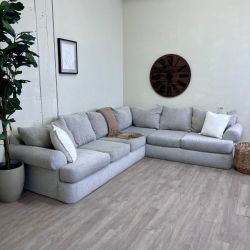 Fast Delivery Available — Klaussner “Cora” Eggshell 2pc Modern Deep-Seated L Sectional Couch