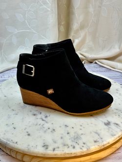 Dr Scholls Create Black Faux Suede Wedge Ankle Boots Buckle Booties Sz 9M