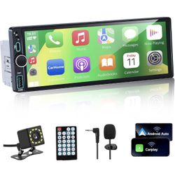 Single Din Car Stereo with Wireless Mirror Link & Apple CarPlay & Android Auto, 6.9" IPS Touchscreen Bluetooth 6.0, Single Din Car Radio with Backup C