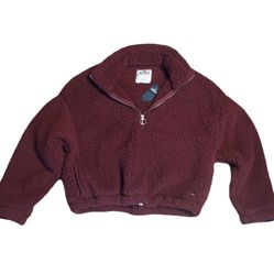 HOLLISTER Co. Cropped Cozy Teddy Bear Pullover Size Large Burgundy Sweaters