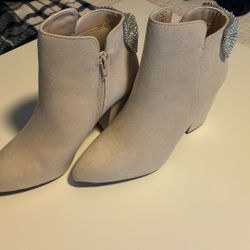 Ivory Ankle Boots With Rhinestones