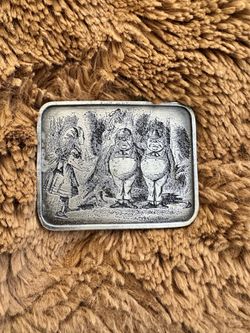 Vintage Alice In Wonderland Brass Belt Buckle