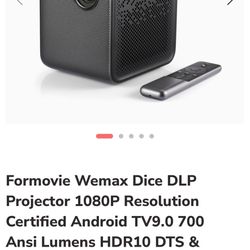 Formovie Wemax Dice DLP Projector 1080P Resolution Certified Android TV9.0 700 Ansi Lumens HDR10 DTS & DOLBY Dual-Certified Sound Quality Outdoor Movi
