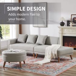 107 Contemporary Sofa Stylish Sofa Couch with a Round Storage Ottoman and Three Removable Pillows for Living Room, Grey