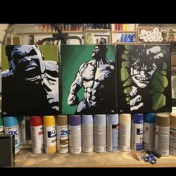 Hulk Original 11x14 On Canvas. Set Of 3