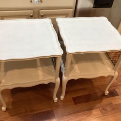2 Matching French provincial end tables / bedside tables  21.5 wide- 21.5 deep- 27 tall  all wood .