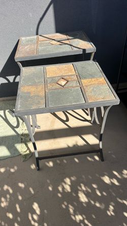 Slate Tile Top Metal Nesting Tables Set of 2