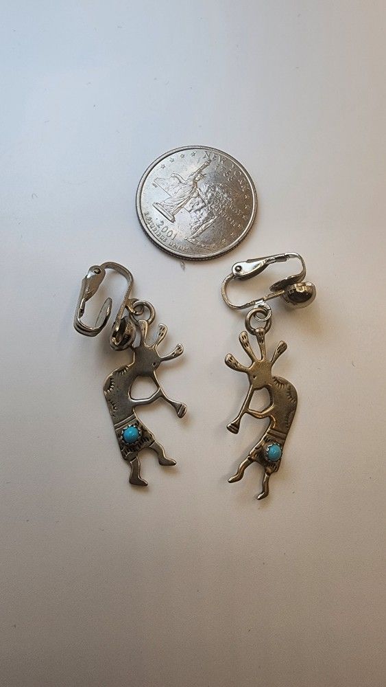 Kokopelli Turquoise Clip on Earrings