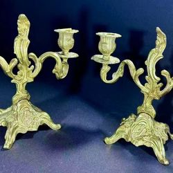 Italian Style Brass Candelabra Pair – Vintage Look, Heavy Solid