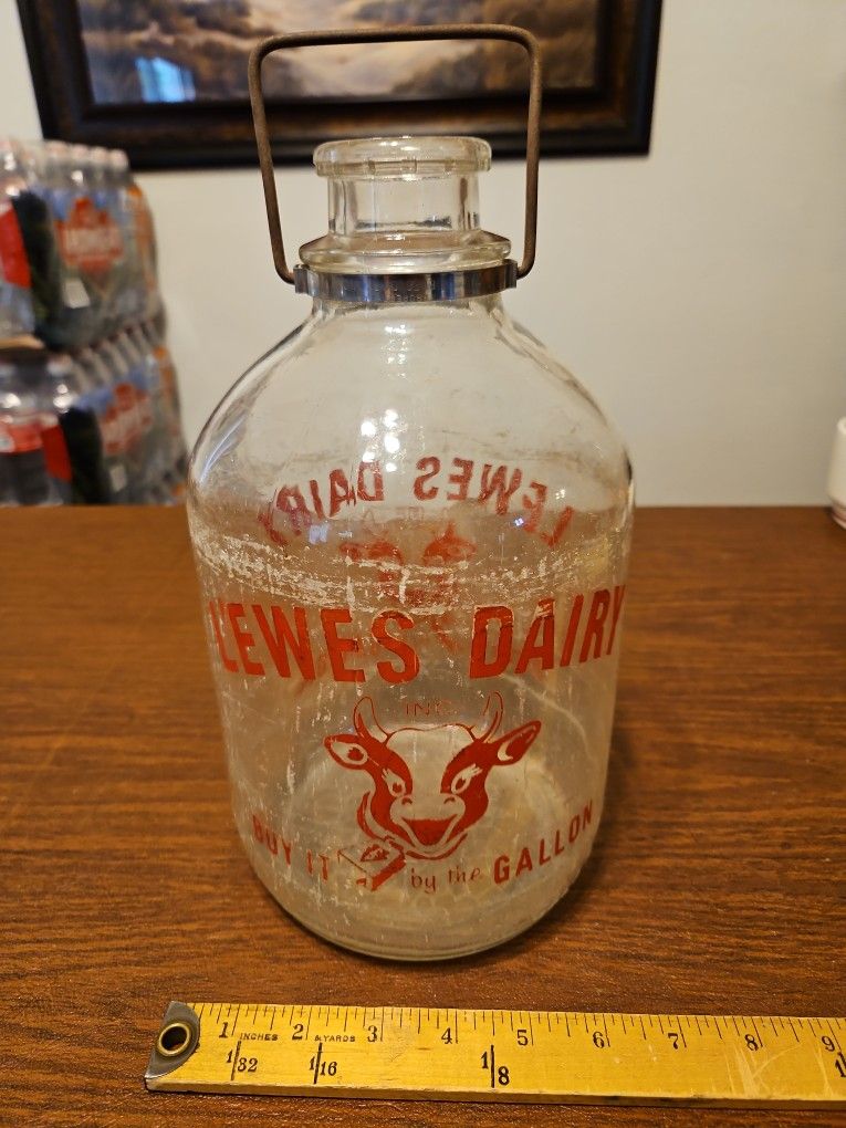 Lewes Dairy Gallon Milk Cow With Bell Glass Bottle