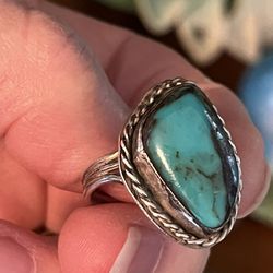 Vintage Turquoise & Sterling Navajo Ring 6sz