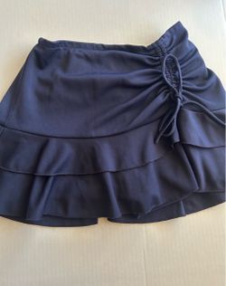 Navy blue school skort with drawstring and ruffles, girls' size 11/12
