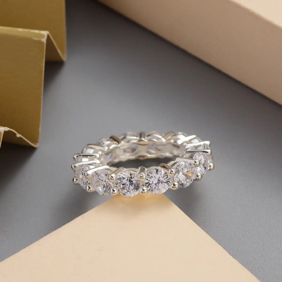 Simulated Diamond Eternity Band Ring in Silvertone - Size 6