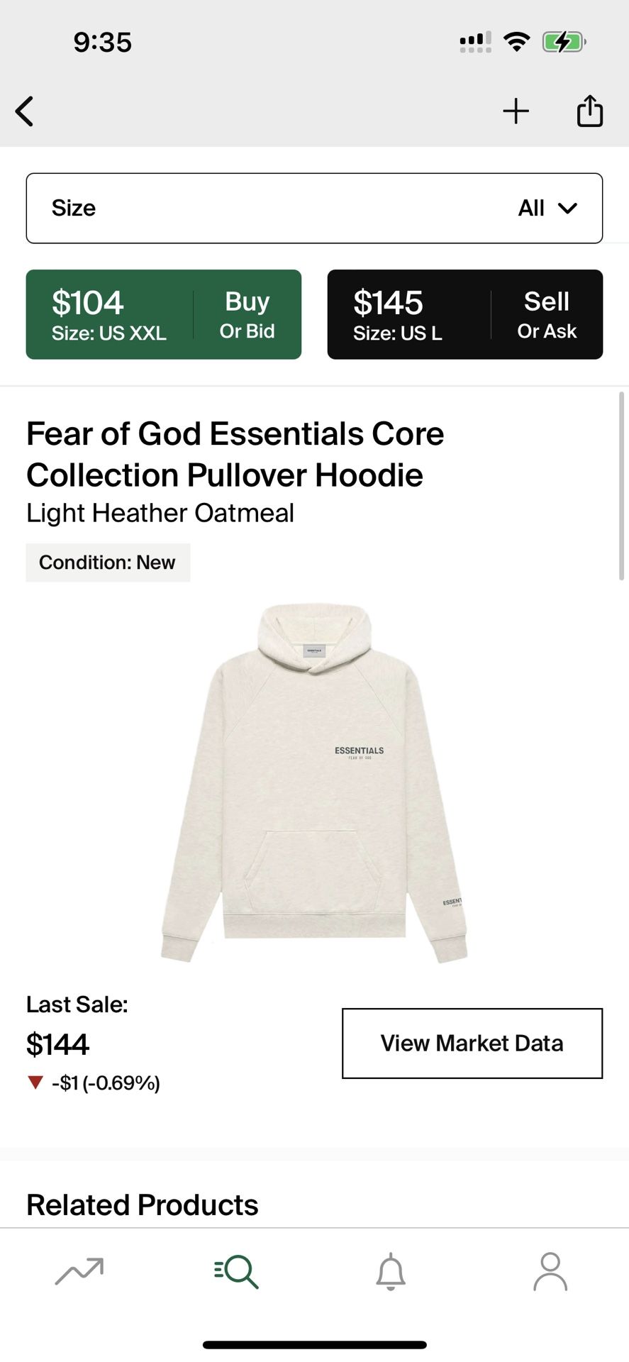 Fear Of God Essentials FW21 Oatmeal Pullover Hoodie