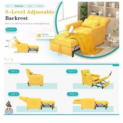 3 in 1 Sleeper Chair Bed for Adults, Single Sofa With 3-Level Convertible Backrest, Pull Out Reading Chair for Small Space, RV, Living Room, Office (Y