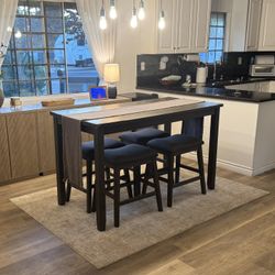 Pub Table With 4 Tufted Stools 