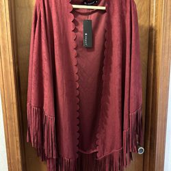 Fringed Wrap, Faux Suede, Brand New  OBO