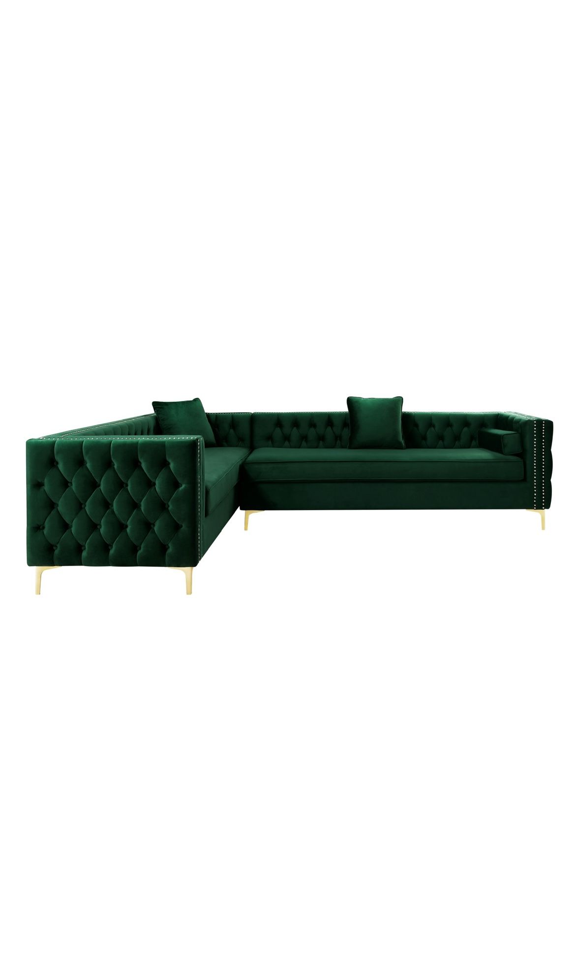 Green Velvet Sectional With Club Chair