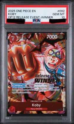 2025 ONE PIECE PROMOS LEGACY OF THE MASTER RELEASE EVENT-WINNER #092 KOBY PSA 10