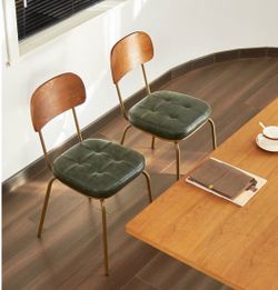 Modern Dining Chairs Set of 2, Retro Chair with Faux Leather Upholstered Seat & Solid Wood Backrests & Vintage Distressing Metal Legs & Leg Protectors