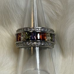 Rainbow Gemstone Eternity Ring Size 8