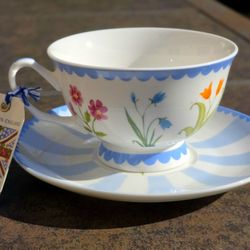 Bluebird and Willow Floral Teacup & Saucer Set