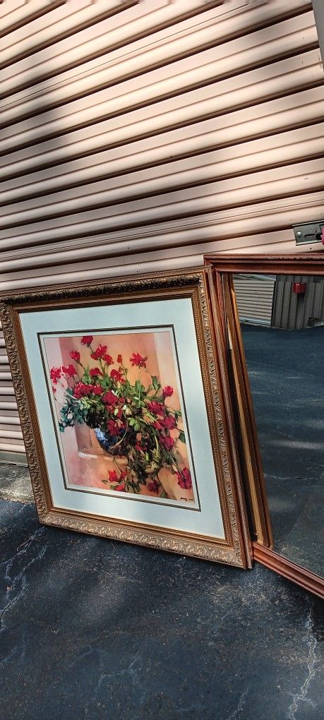 Large Square Mirror Red Wall Hanging Picture Signed Allen Montauge Duck picture