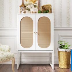 Natural Rattan 2 Door Free Standing High Buffet storage Cabinet with Adjustable Shelf