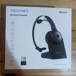 TECKNET Bluetooth 5.0 Headset with Microphone for PC, USB Wireless Headset with Mic for Work, 40Hrs Worktime AI Noise Cancelling On Ear Bluetooth Head
