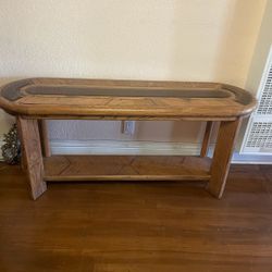 Vintage Sollid Wood and glass Side Table/console