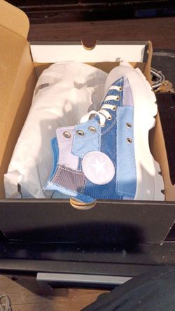 NEW WOMEN'S CONVERSE CHUCK TAYLOR ALL STAR HI LUGGED SNEAKER DENIM PATCH WORK SIZE 8.5