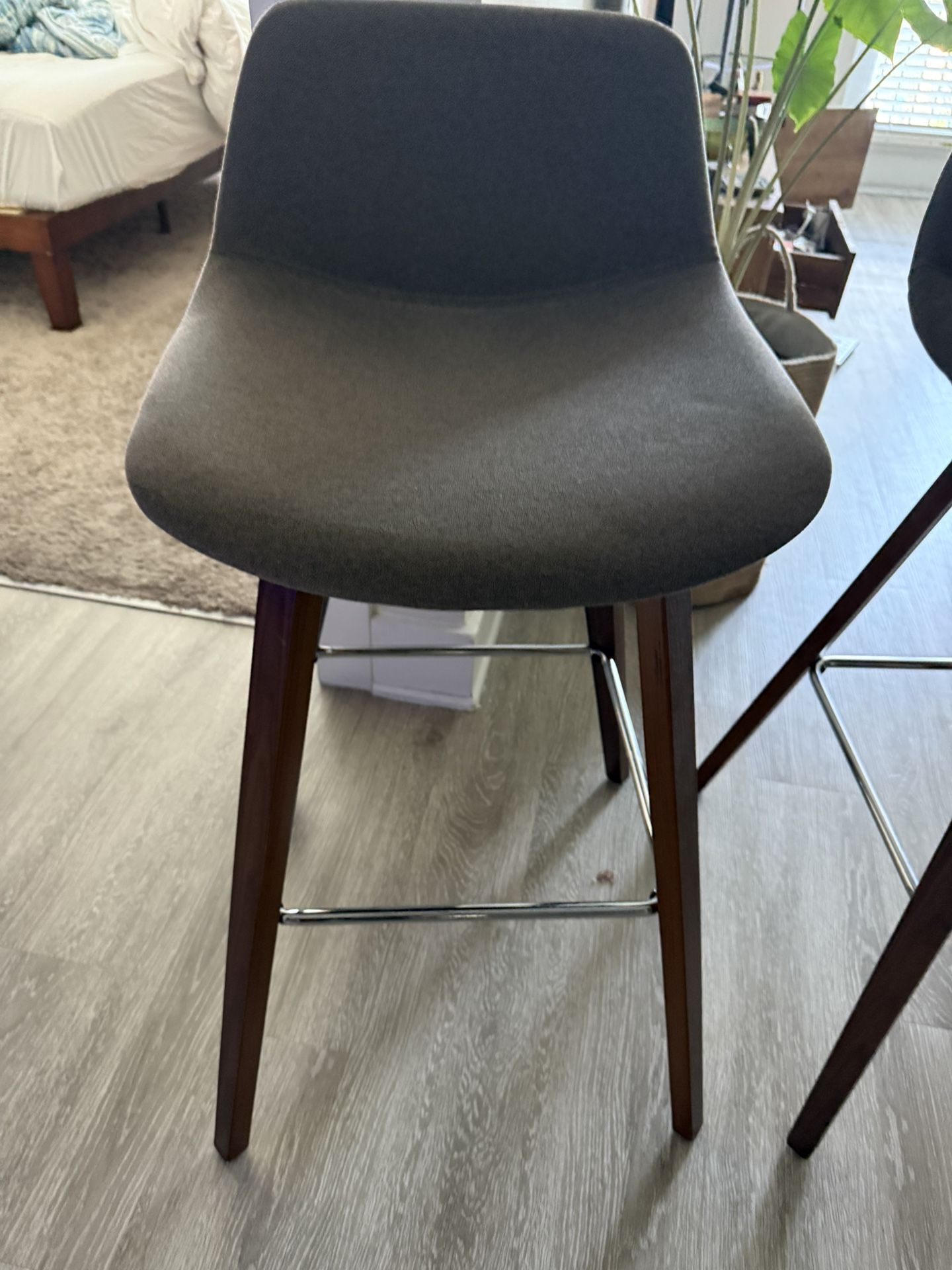 Grey Upholstered Wood Bar Stools Set Of 4 