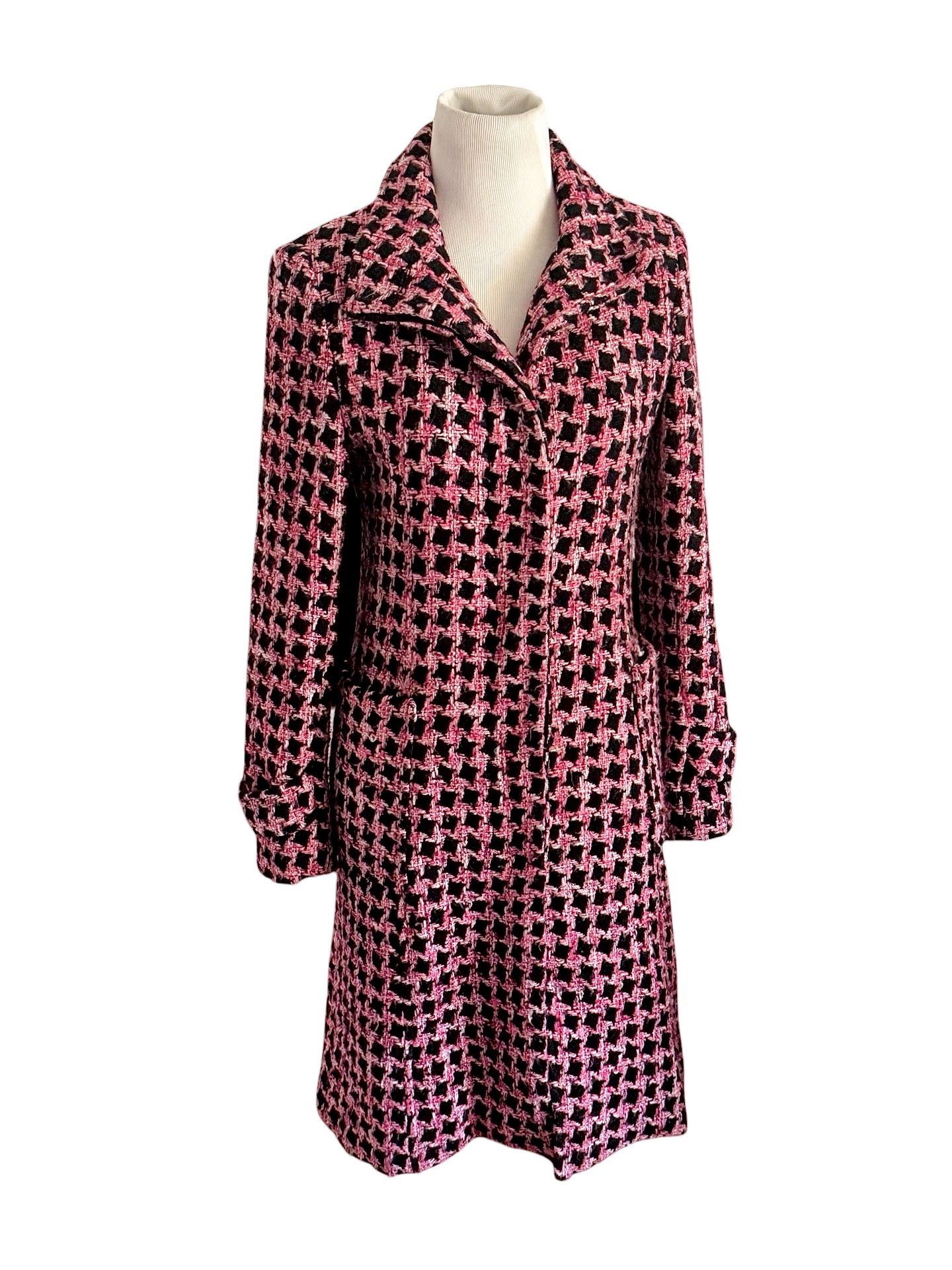 Marciano Coat Pink Black Wool Blend Tweed Fits Women’s XS Jacket Overcoat
