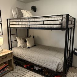 Metal Frame Bunk Beds W/ Trundle - Mattresses Included 