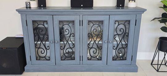 Gray Wood Sideboard Cabinet with Glass Doors
