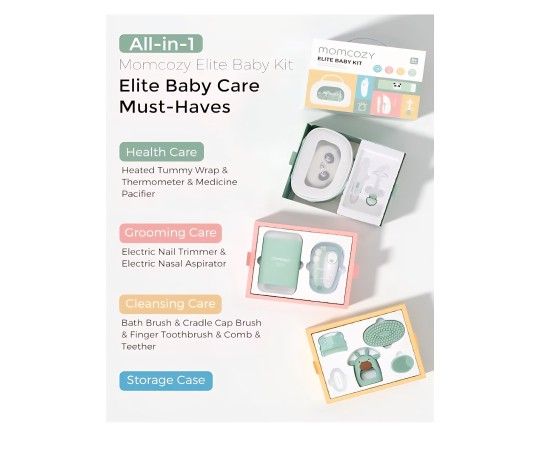Momcozy Elite Baby Kit, Superior Baby Shower & Registry Essential Kit for Grooming & Health & Cleansing Care, Electric Nail File & Nasal Aspirator,Tum