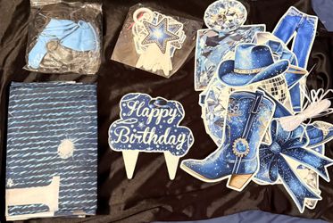 Blue Western Birthday Party Supplies Set
