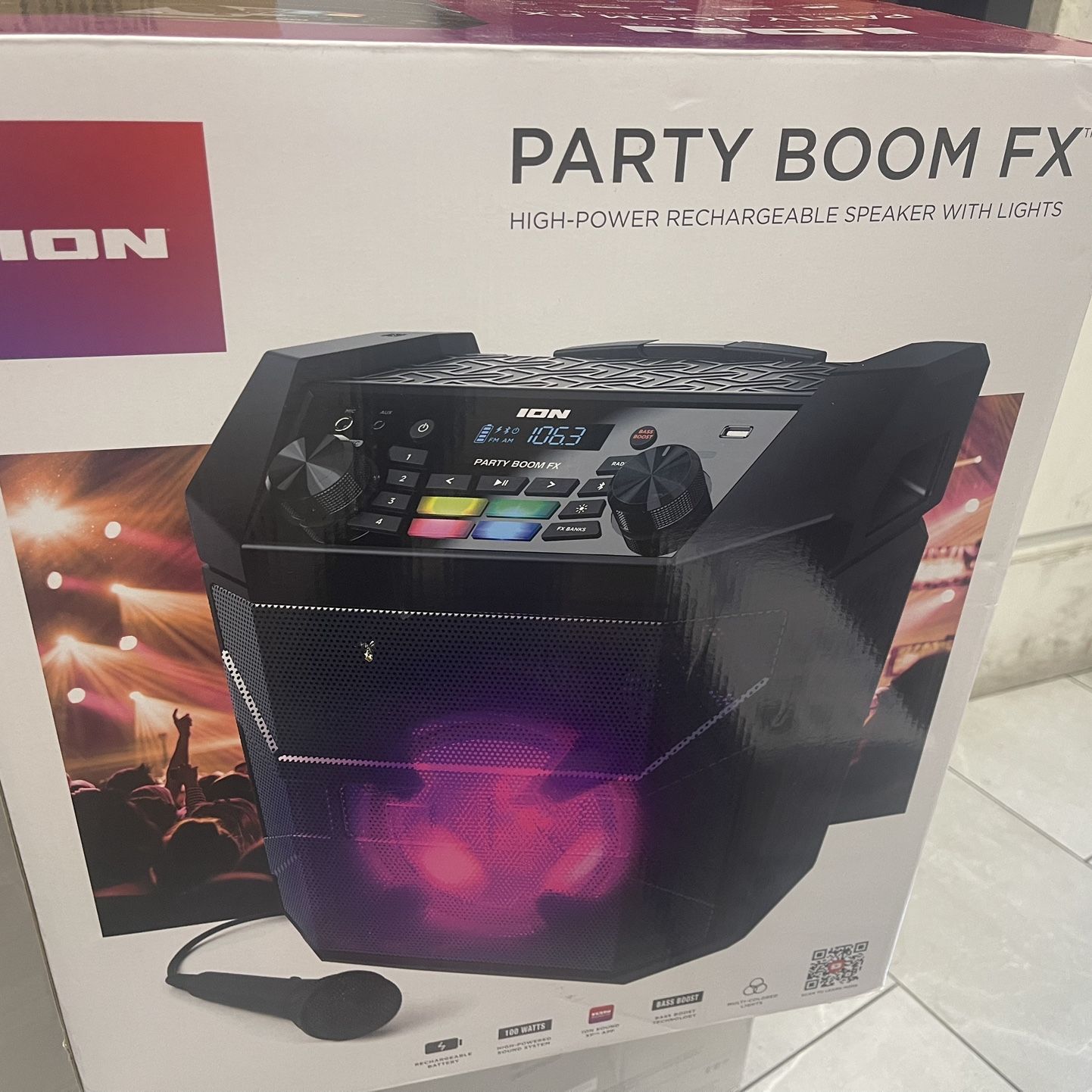 ION Audio Party Boom FX Portable Bluetooth Speaker with LED Lighting