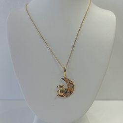 Necklace Yellow Gold 14k. Bear And Moon 