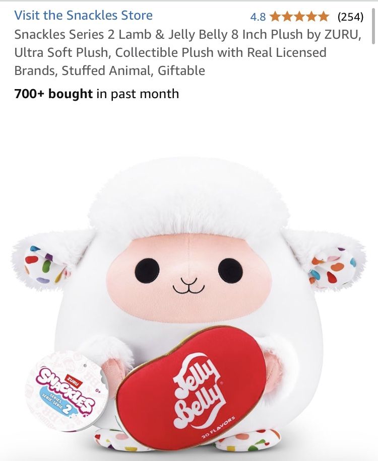 Snackles Series 2 Lamb & Jelly Belly 8 Inch Plush by ZURU, Ultra Soft Plush, Collectible Plush